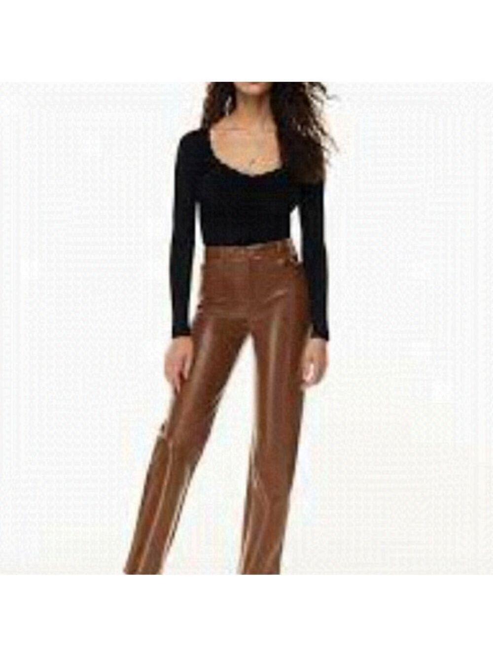 Aritzia Wilfred  Free Cognac Charm Faux Leather High Waisted Pants Size 12